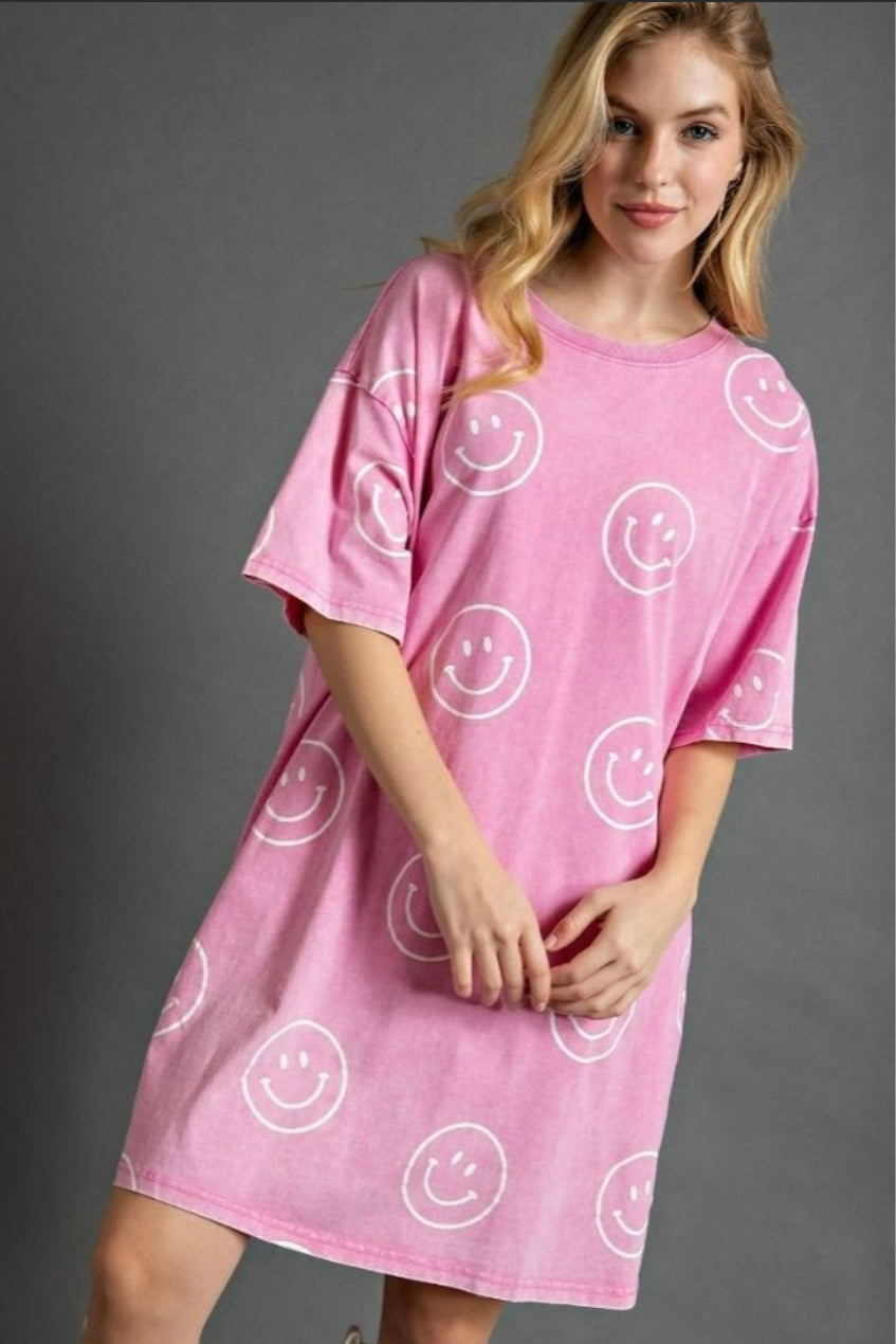pink smiley face dress Cute and Happy Pink Smiley Face Pattern" A-Line Dress for Sale by luckymooninc